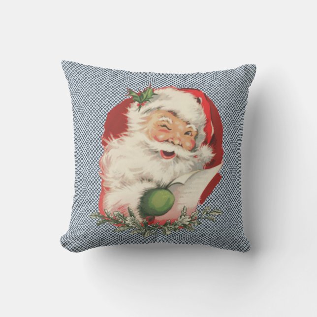 Santa Vintage Christmas Navy Blue Cushion (Front)