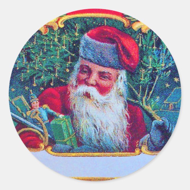 SANTA VINTAGE CLASSIC ROUND STICKER (Front)