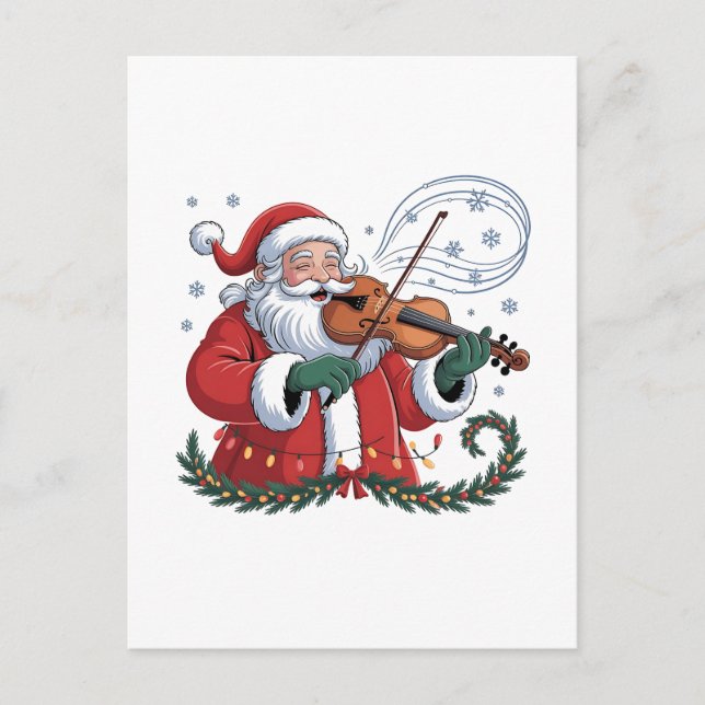 Santa Violin Player Violinist Christmas Music Xmas Announcement Postcard (Front)