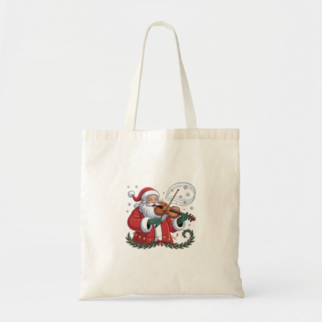 Santa Violin Player Violinist Christmas Music Xmas Tote Bag (Front)