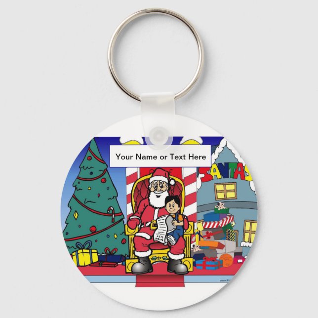 Santa Visit - Boy Cartoon by PrintedPerfection.com Key Ring (Front)