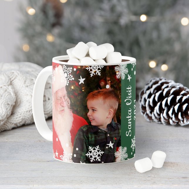 Santa Visit Snowflake Photo Overlay Green Coffee Mug (Creator Uploaded)