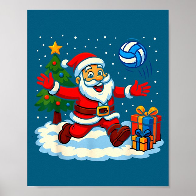 Santa Volleyball Playing Srt Christmas Tree Xmas P Poster (Front)