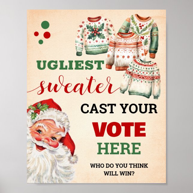 Santa Vote for Ugliest Christmas Sweater Sign (Front)