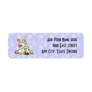 Santa w/Aussie Puppies Under the Tree Return label Return Address Label