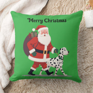 Santa walking a Dalmatian Christmas Throw Pillow
