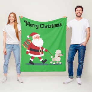 Santa walking a poodle Christmas Fleece Blanket