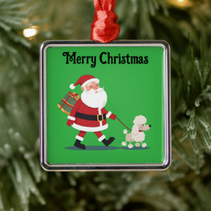 Santa walking a poodle Christmas holiday Ornament