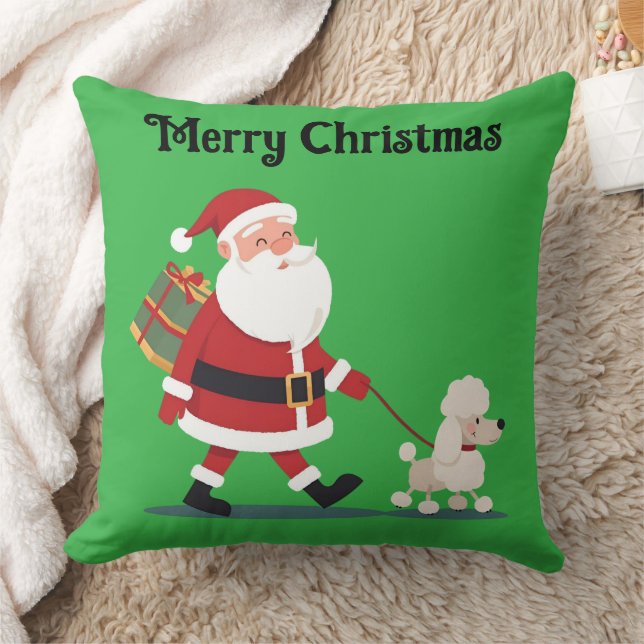 Santa walking a poodle Christmas Throw Pillow (Blanket)