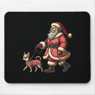 Santa Walking Chihuahua Christmas Dog Lover Xmas M Mouse Pad