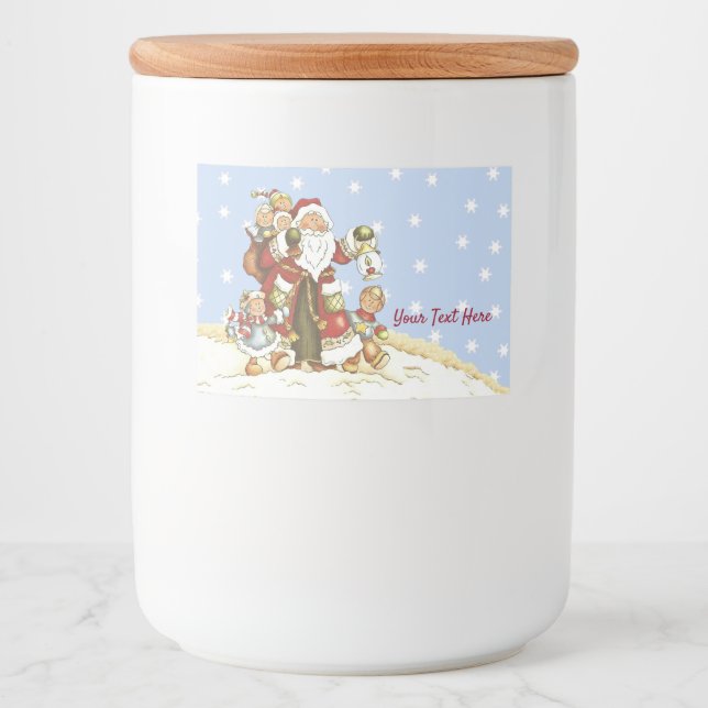 Santa Walking in Snow With Lantern Along Side kids Food Label (Front)