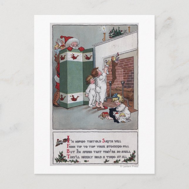 Santa Watching from behind screen Holiday Postcard (Front)