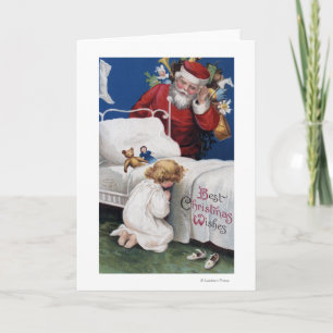 Santa watching Girl Praying Holiday Card