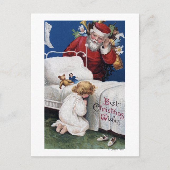 Santa watching Girl Praying Holiday Postcard (Front)
