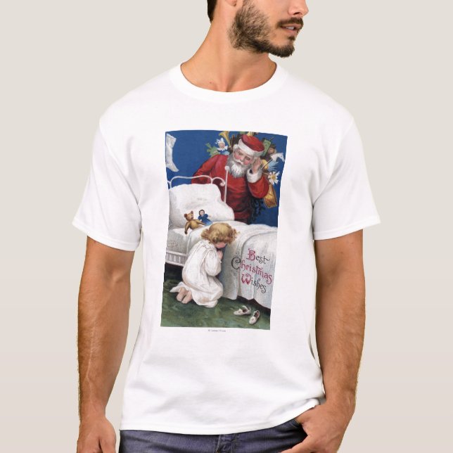 Santa watching Girl Praying T-Shirt (Front)
