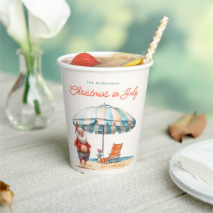Santa Watercolor Christmas in July Summer Party Paper Cups