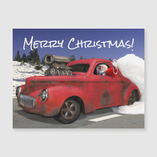 Santa Waving Driving Old 1941 Rusty Hotrod Coupe