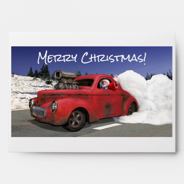 Santa Waving Driving Old 1941 Rusty Hotrod Coupe   Envelope (Front)