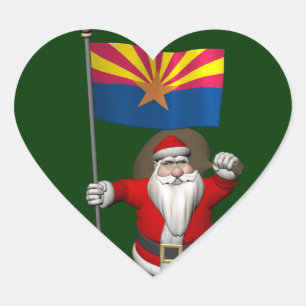 Santa Waving Flag Of Arizona Heart Sticker