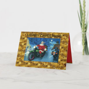 Santa waving on a Motorcycle Christmas Card