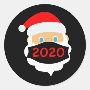 Santa Wearing Mask Funny Quarantine Christmas 2020 Classic Round Sticker