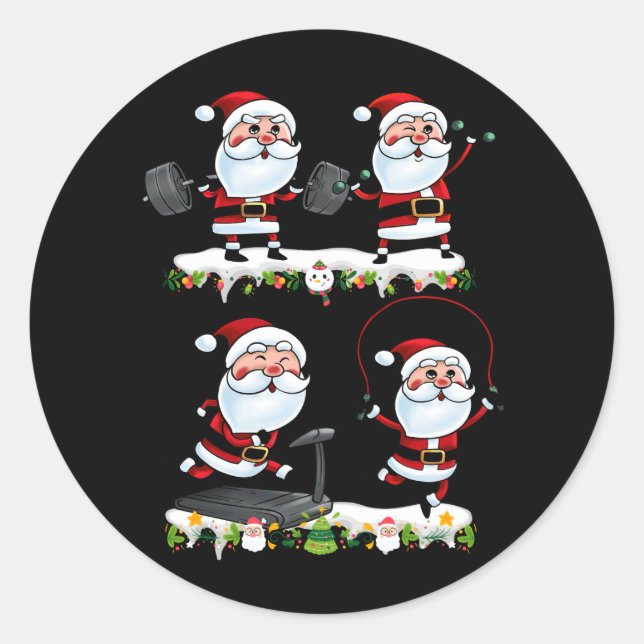 Santa Weightlifting Christmas Fitness Gym Deadlift Classic Round Sticker (Front)
