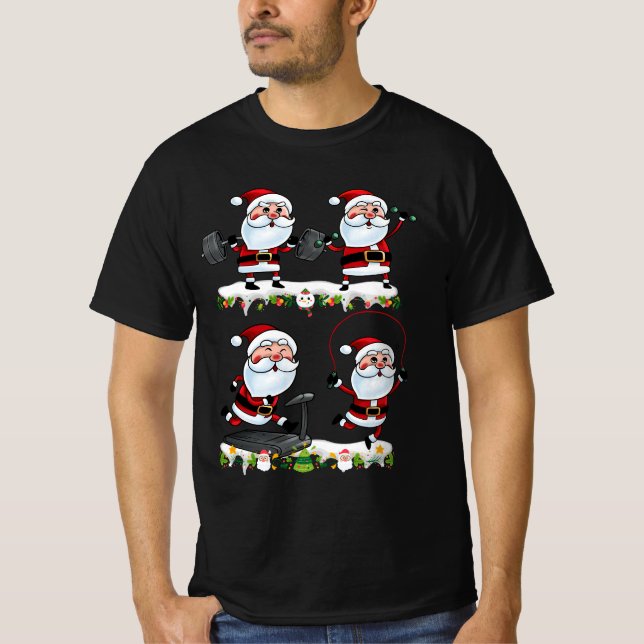 Santa Weightlifting Christmas Fitness Gym Deadlift T-Shirt (Front)