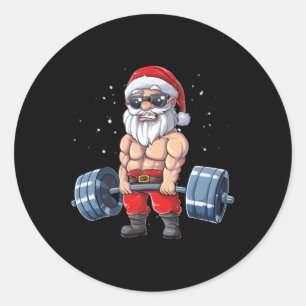 Santa Weightlifting Fitness Gym Deadlift Classic Round Sticker