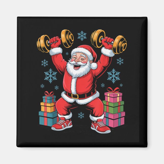 Santa Weightlifting Fitness Gym Training Christmas Magnet (Front)