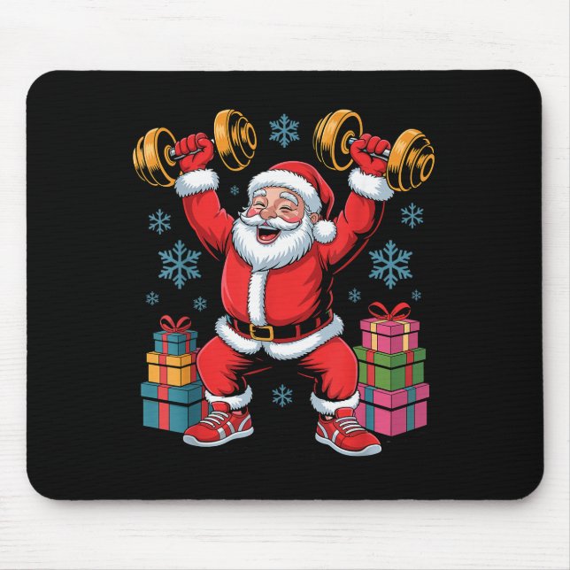 Santa Weightlifting Fitness Gym Training Christmas Mouse Pad (Front)
