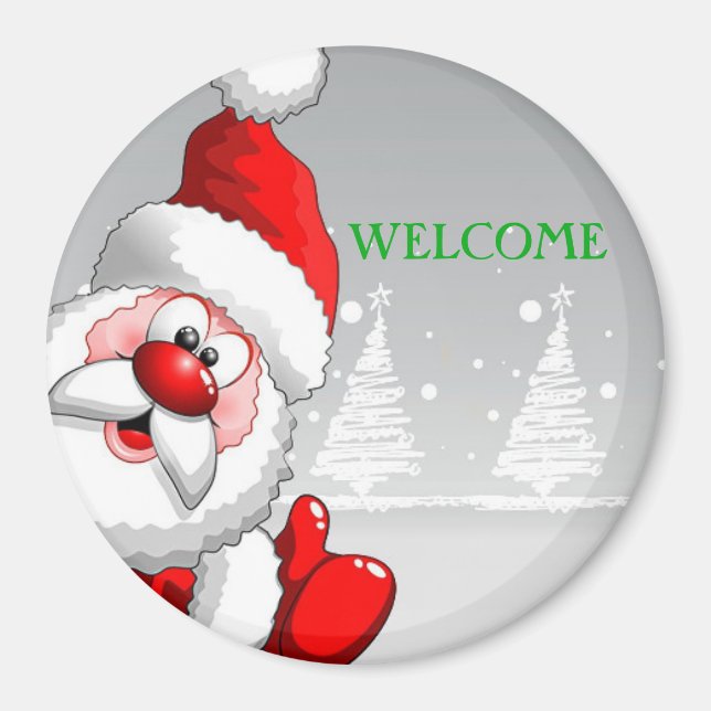 Santa WELCOME Round Magnet (Front)