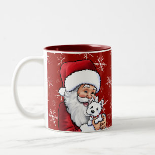 Santa Westie Puppy and Snowflakes Two-Tone Coffee Mug