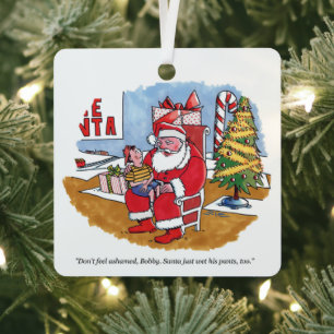 Santa Wet square metal ornament