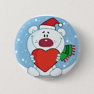 Santa White Bear with Heart 6 Cm Round Badge