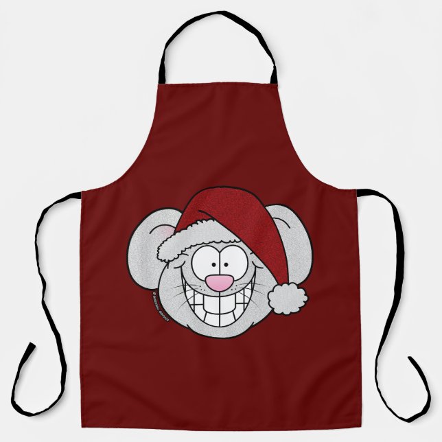 Santa White Christmas Mouse Screwball Graphics Apron (Front)