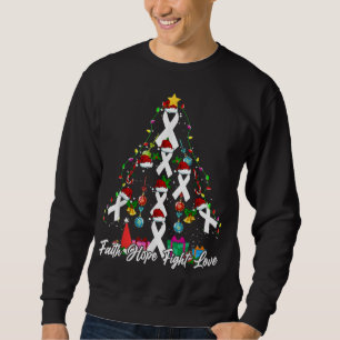 Santa White Ribbon Christmas Tree Lung Cancer Awar Sweatshirt