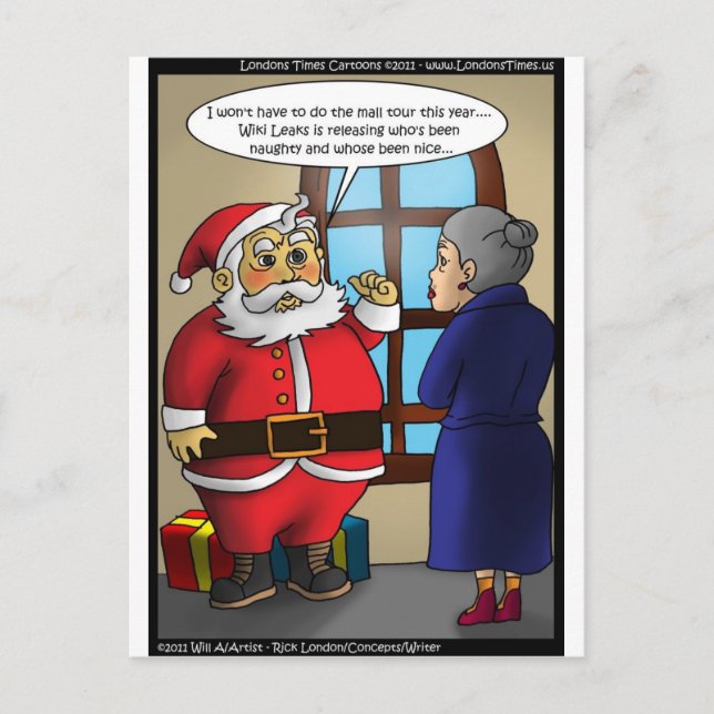 Santa & Wiki Leaks Funny Gifts Tees & Cards (Front)