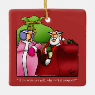 Santa Wine Humour Holiday Ornament