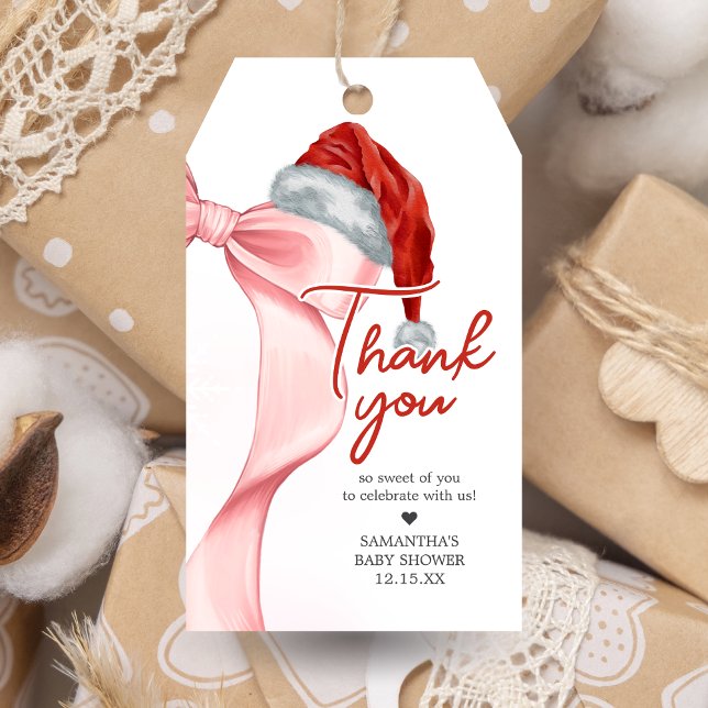 Santa Winter Baby Shower Favour Tags (Santa Baby Coquette Christmas Winter Baby Shower Favor Tags)