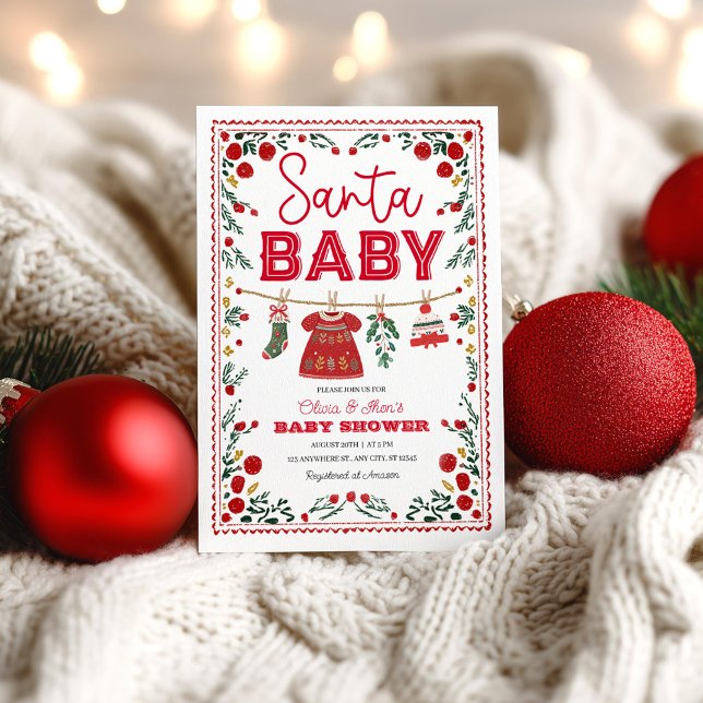 Santa Winter Christmas Clothesline Baby Shower Invitation (Creator Uploaded)