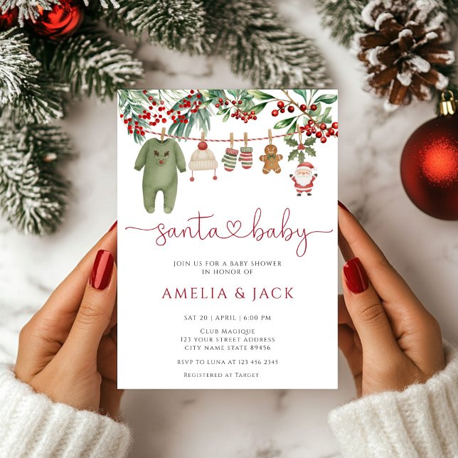 Santa Winter Christmas Holiday Baby Shower Invitation (Creator Uploaded)