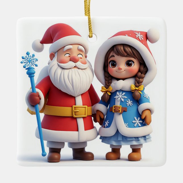 🎅 Santa Winter Holiday Magic ❄️ Ceramic Ornament (Front)
