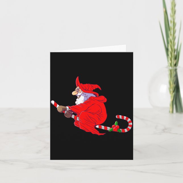 Santa Witch Candy Cane Christmas Santa Hat Funny C Card (Front)