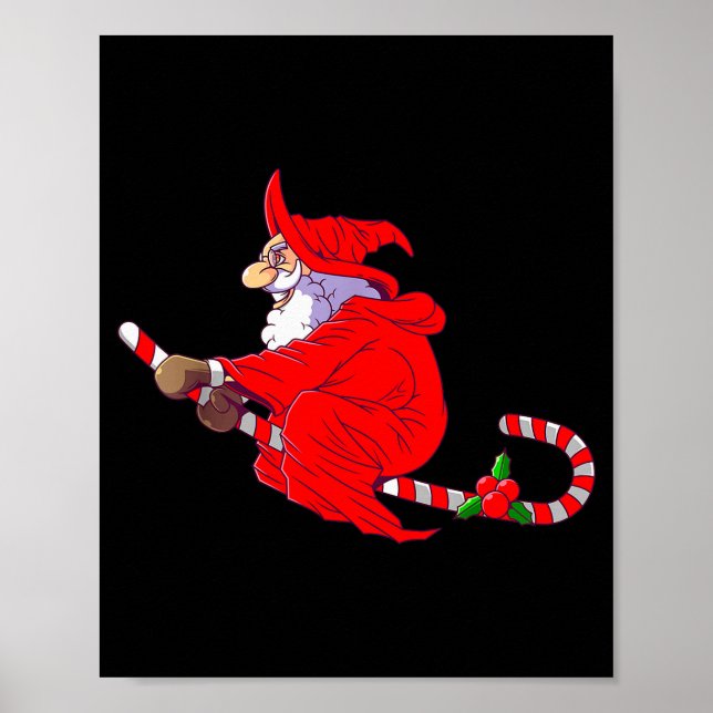 Santa Witch Candy Cane Christmas Santa Hat Funny C Poster (Front)
