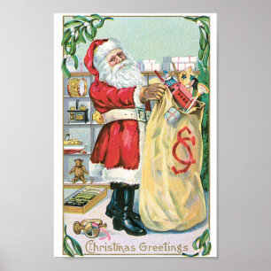 Santa with a big bag of gifts poster
