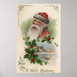 Santa with a Lake Scene Poster