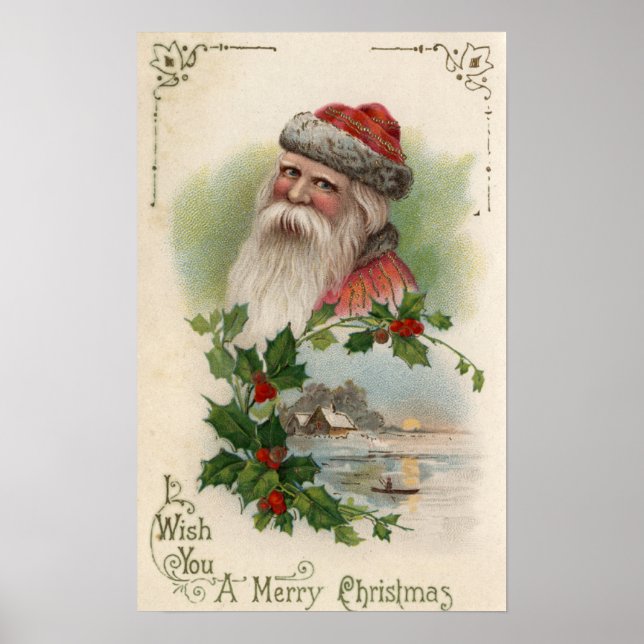 Santa with a Lake Scene Poster (Front)