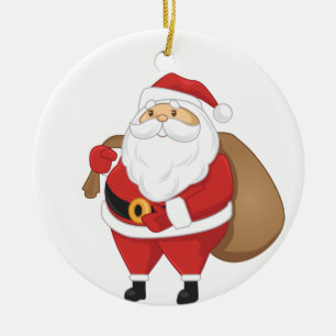 Santa With Bag Of Presents Ceramic Ornament