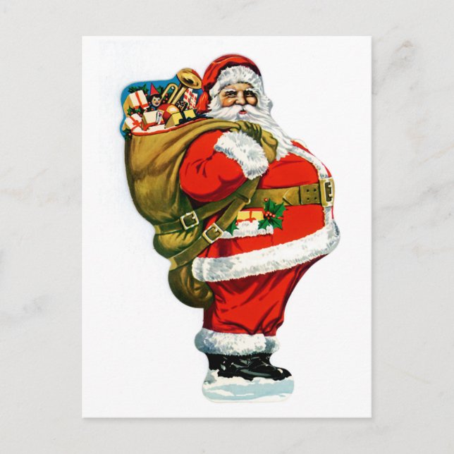 Santa with Bag of Toys Holiday Postcard (Front)