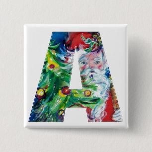 SANTA WITH  BALLOONS AND CHRISTMAS TREE A MONOGRAM 15 CM SQUARE BADGE